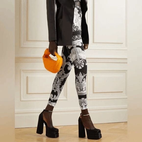 Versace Silver Gray White Black Baroque-Printed Leggings Size 38 2 XS NWT - Picture 16 of 16